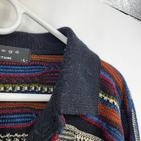 Vintage 90s Y2K Protege 3D Knit Abstract Henley Grunge Grandpa Sweater Large - Picture 5 of 8